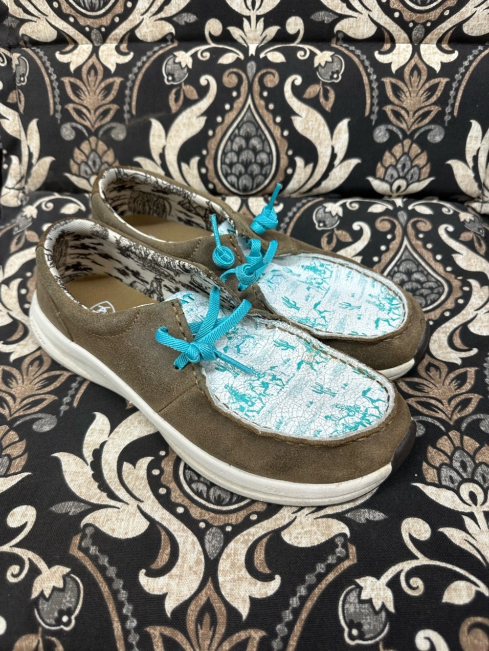Ariat Brown Suede Casual Shoes with Teal Accents